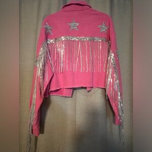 Pink sequin fringe star jean jacket